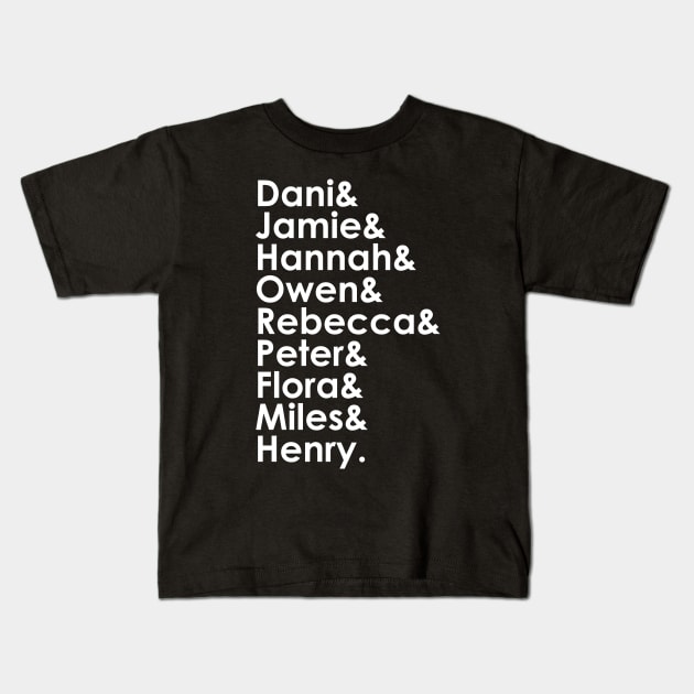 Character Names (White) - THOBM Kids T-Shirt by Queerdelion